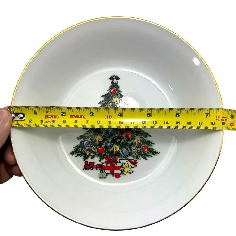 Vtg. Jamestown China Christmas Treasure Coupe Bowl Gold Trim 7.5
